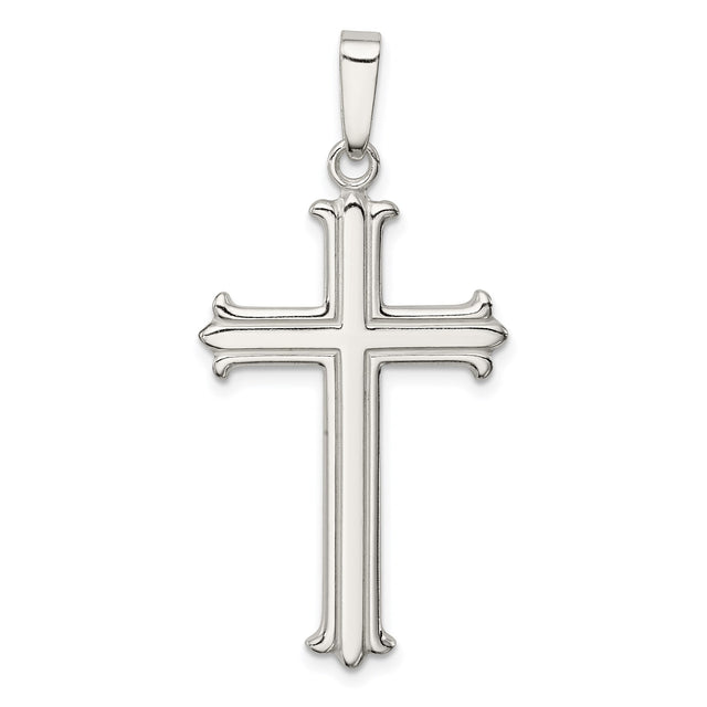Sterling Silver Cross Pendant with Polished Finish and Fleur de Lis Design
