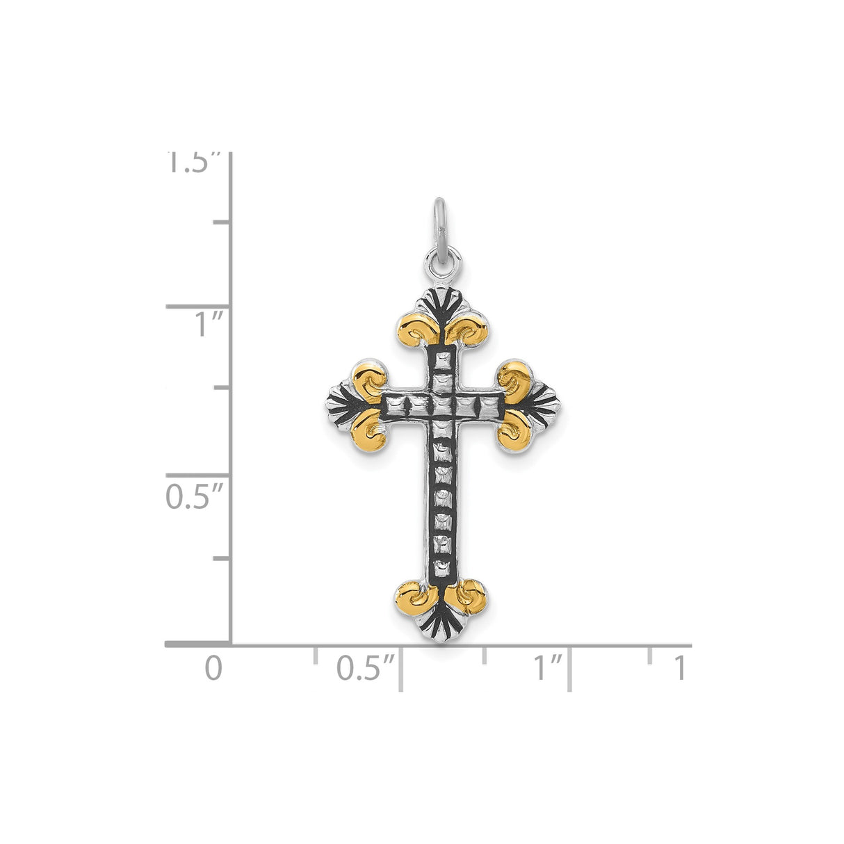 Sterling Silver Cross Pendant with Fleur-de-Lis Detailing and Hammered Texture