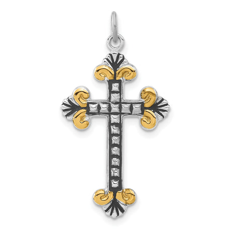 Sterling Silver Cross Pendant with Fleur-de-Lis Detailing and Hammered Texture