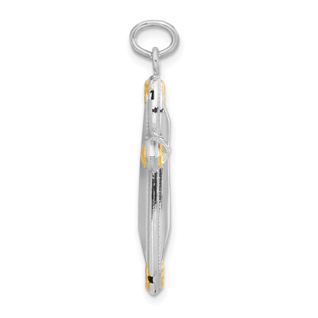 Sterling Silver Two Tone Cross Pendant with Diamond Cut Detailing, Teardrop Edge Design