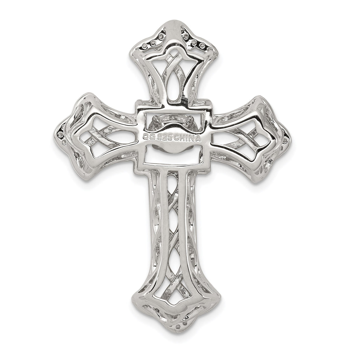 Sterling Silver Cross Pendant with Cubic Zirconia, Modern Stylized Dimensional Design