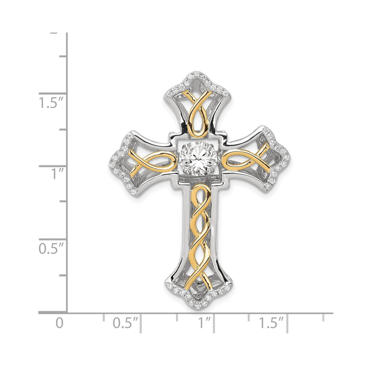 Sterling Silver Cross Pendant with Cubic Zirconia, Modern Stylized Dimensional Design