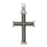 Sterling Silver Cross Pendant with Brushed and Polished Finish, Oxidized Latin Design, Vintage Style