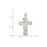 Sterling Silver Textured Cross Pendant with Diamond Cut Accents, Rugged Faith Design