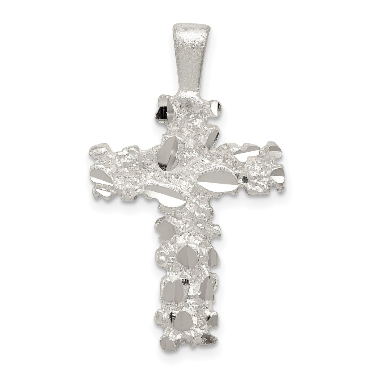 Sterling Silver Textured Cross Pendant with Diamond Cut Accents, Rugged Faith Design