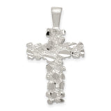 Sterling Silver Textured Cross Pendant with Diamond Cut Accents, Rugged Faith Design