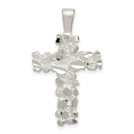 Sterling Silver Textured Cross Pendant with Diamond Cut Accents, Rugged Faith Design