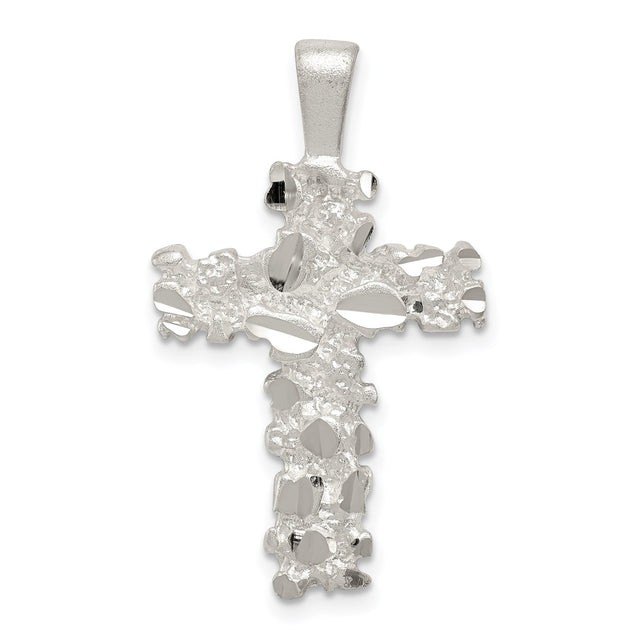 Sterling Silver Textured Cross Pendant with Diamond Cut Accents, Rugged Faith Design