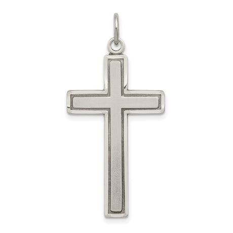 Antiqued & Satin Cross Charm Pendant in Real 925 Sterling Silver