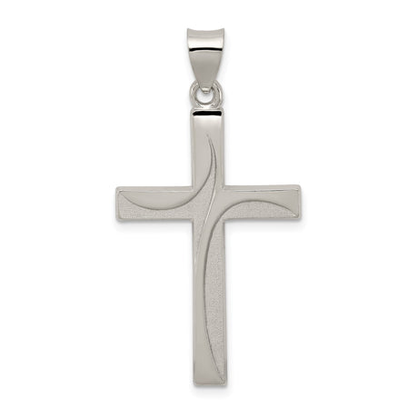 Sterling Silver Cross Pendant with Brushed and Polished Finish, Textured Abstract Design