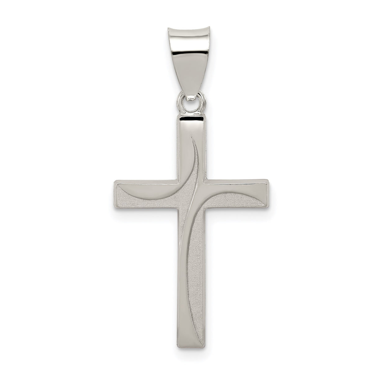 Sterling Silver Cross Pendant, Gold-Plated Brushed and Polished Finish, Modern Religious Style
