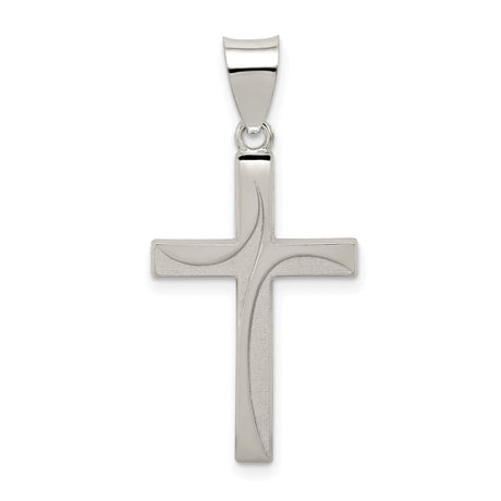 Sterling Silver Cross Pendant, Gold-Plated Brushed and Polished Finish, Modern Religious Style