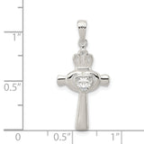 CZ Heart Claddagh Symbol Latin Cross Charm Pendant in Real 925 Sterling Silver