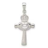 CZ Heart Claddagh Symbol Latin Cross Charm Pendant in Real 925 Sterling Silver