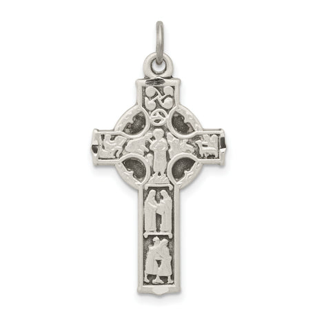 Celtic Cross With Biblical Figures Charm Pendant in Real 925 Sterling Silver