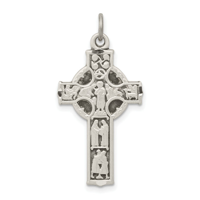Celtic Cross With Biblical Figures Charm Pendant in Real 925 Sterling Silver