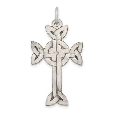 Sterling Silver Celtic Cross Pendant with Triquetra Knotwork and Antiqued Finish