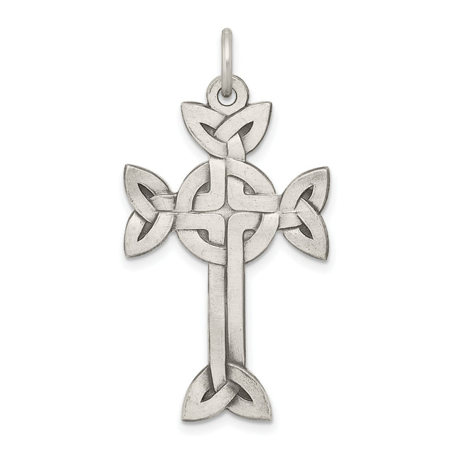 Brushed Celtic Cross Triquetra Charm Pendant in Real 925 Sterling Silver