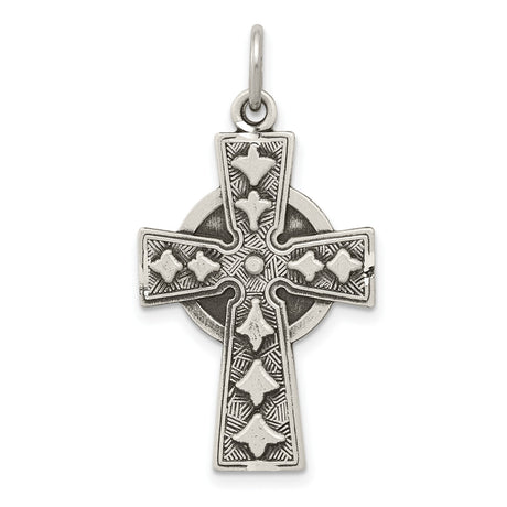 Sterling Silver Cross Pendant with Celtic Inspired Design and Antiqued Religious Detailing