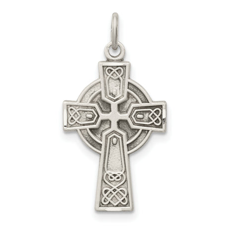 Sterling Silver Celtic Cross Pendant with Matte Finish and Halo Detail for Men and Women