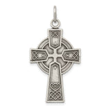 Sterling Silver Celtic Cross Pendant with Oxidized Finish and Etched Detail