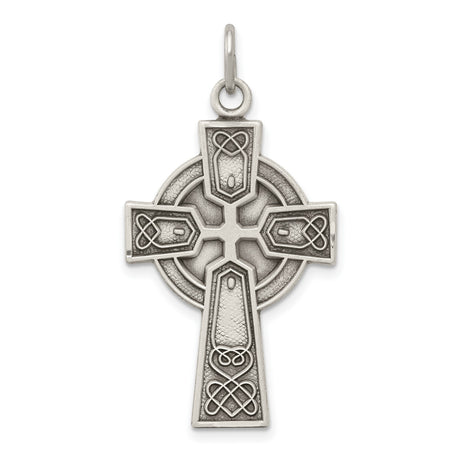 Sterling Silver Celtic Cross Pendant with Oxidized Finish and Etched Detail