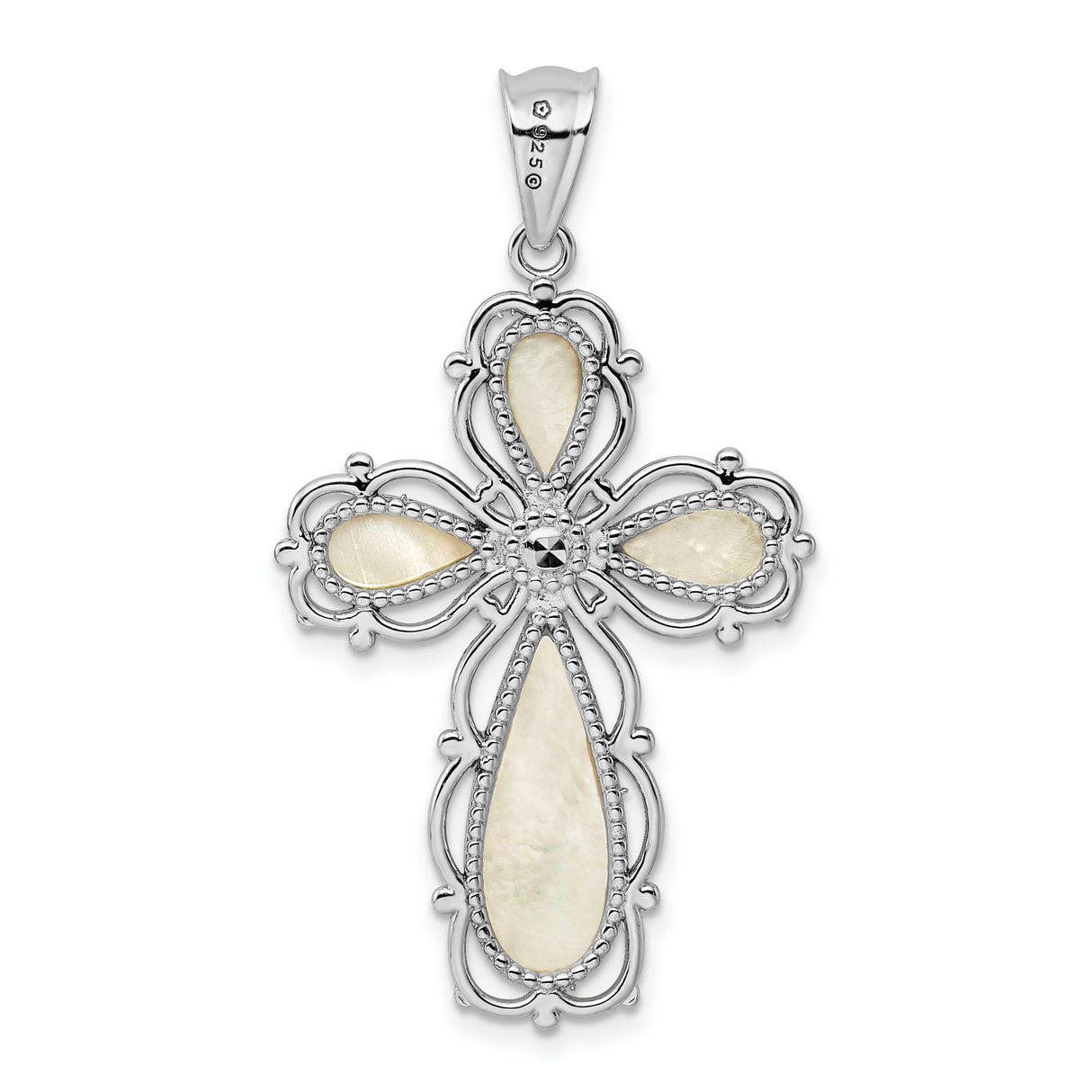 Mother of Pearl Cross Charm Pendant in Real 925 Sterling Silver