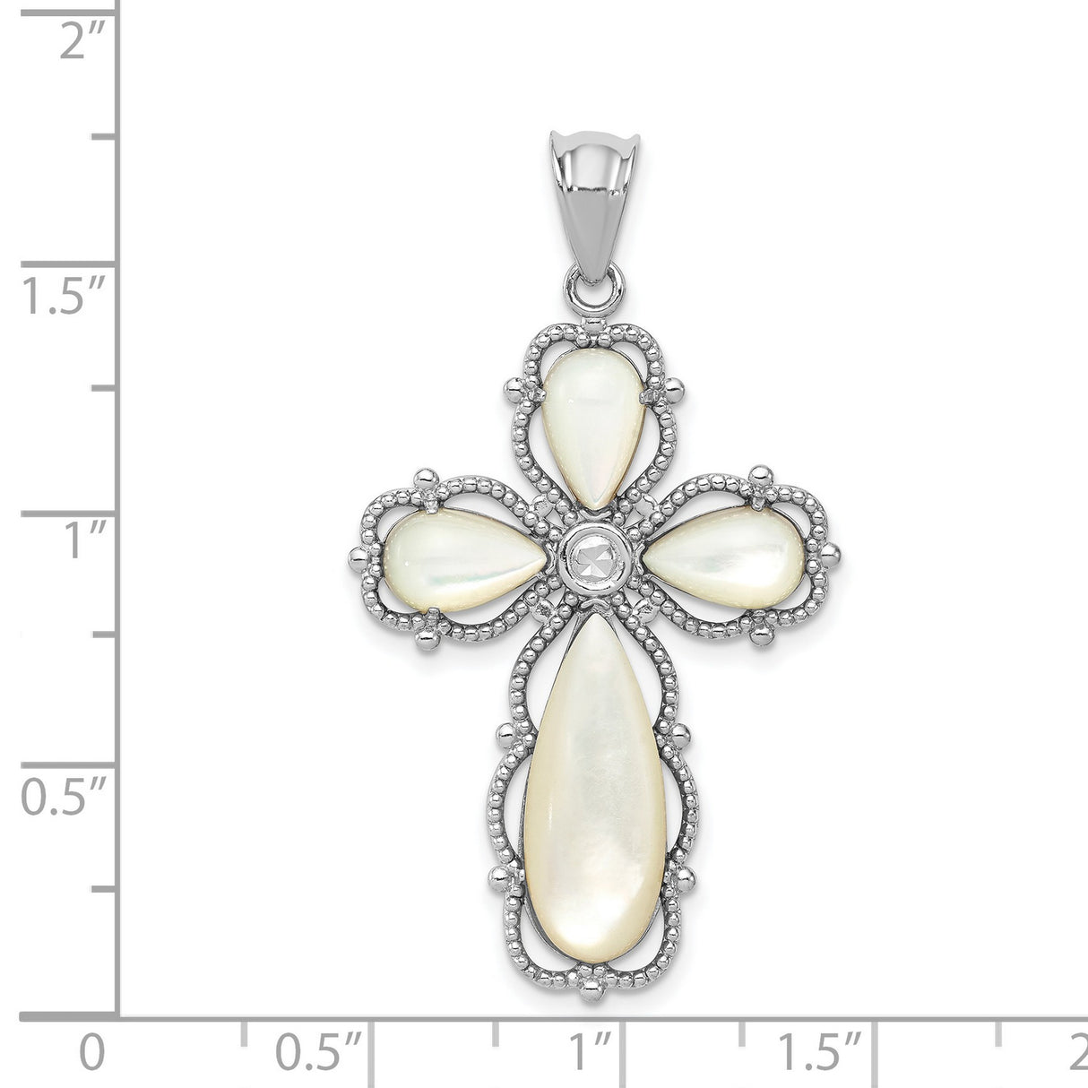 Mother of Pearl Cross Charm Pendant in Real 925 Sterling Silver