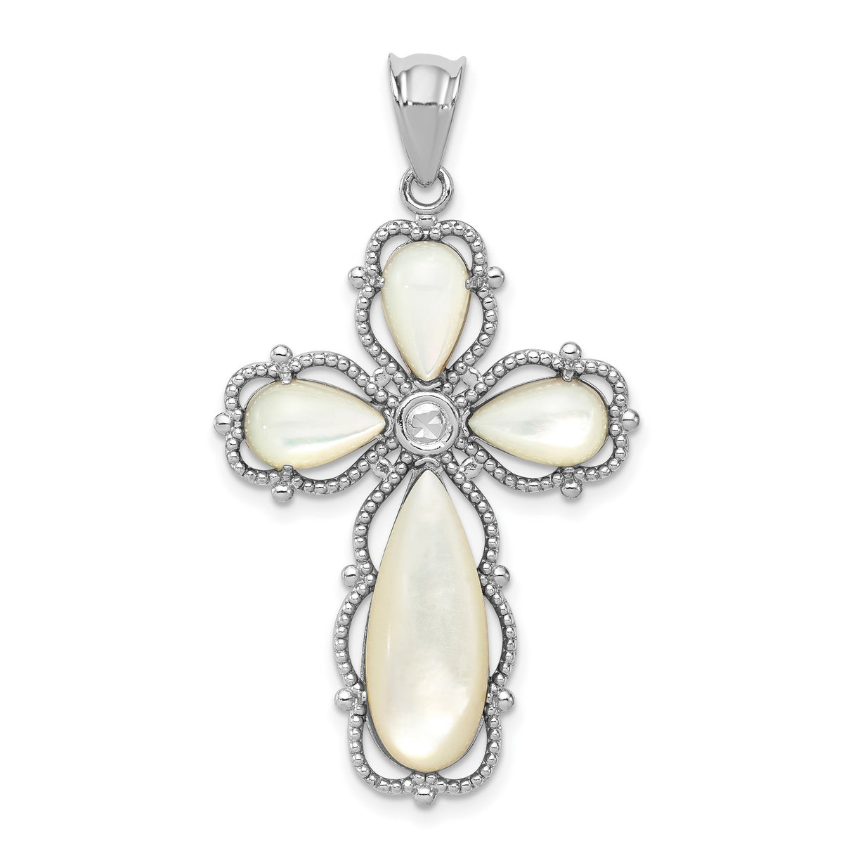 Mother of Pearl Cross Charm Pendant in Real 925 Sterling Silver