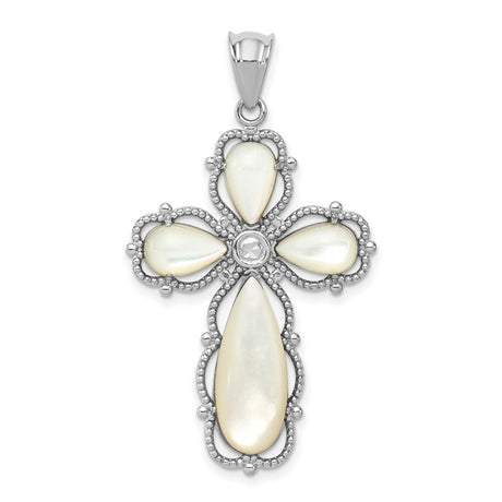 Mother of Pearl Cross Charm Pendant in Real 925 Sterling Silver