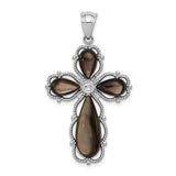 Black Mother of Pearl Cross Charm Pendant in Real 925 Sterling Silver