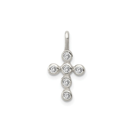 Sterling Silver Cross Pendant with Cubic Zirconia, Minimalist Religious Design