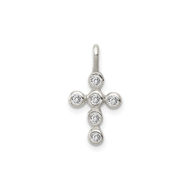 Sterling Silver Cross Pendant with Cubic Zirconia, Minimalist Religious Design