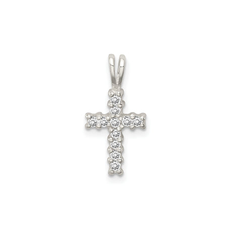 Sterling Silver Cross Pendant with Cubic Zirconia and Round-Cut Diamond Accents