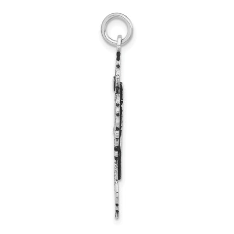 Sterling Silver Cross Pendant with Hammered Finish, Oxidized Detail, Vintage Gothic Filigree Design