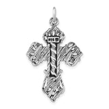 Sterling Silver Cross Pendant with Hammered Finish, Oxidized Detail, Vintage Gothic Filigree Design