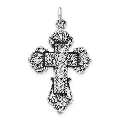 Sterling Silver Cross Pendant with Hammered Finish, Oxidized Detail, Vintage Gothic Filigree Design