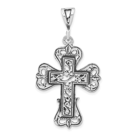 Sterling Silver Cross Pendant with Vintage Scrollwork and Oxidized Finish for Men and Women