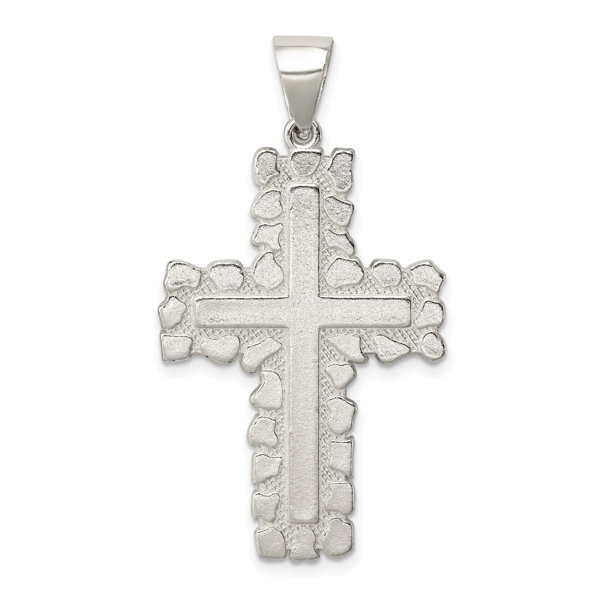 Sterling Silver Cross Pendant with Rock Texture and Matte Finish for Men and Women