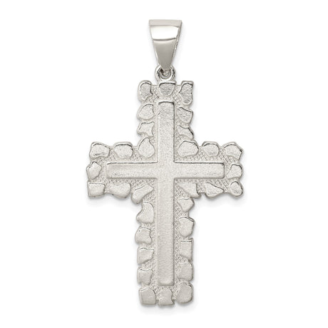 Sterling Silver Cross Pendant with Rock Texture and Matte Finish for Men and Women
