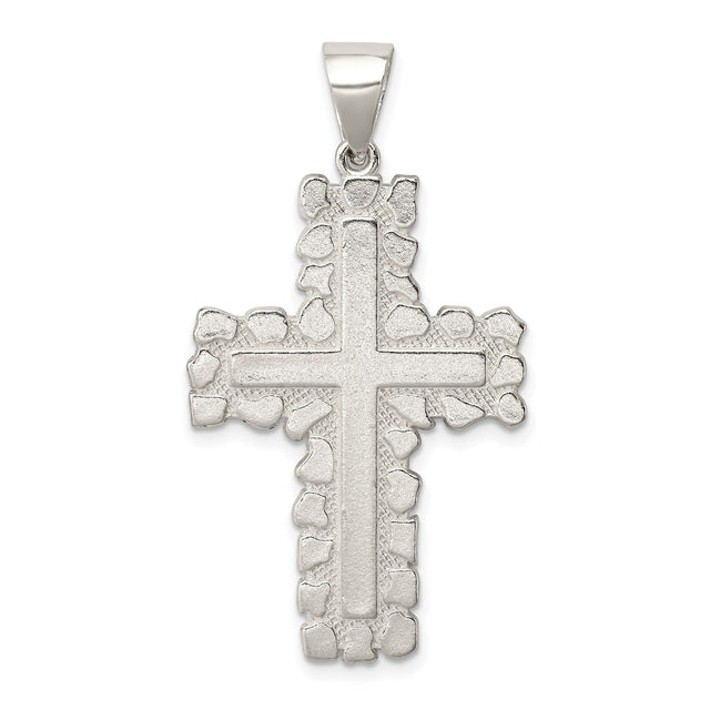 Sterling Silver Cross Pendant with Rock Texture and Matte Finish for Men and Women
