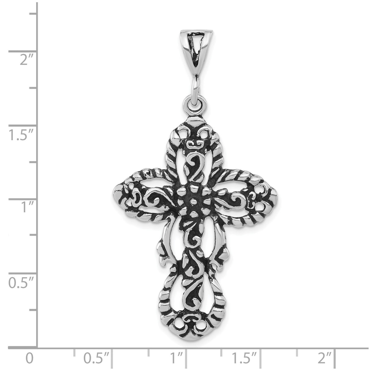 Sterling Silver Cross Pendant with Twisted Rope Detail and Oxidized Filigree Design