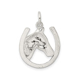 Sterling Silver Horse Head Pendant with Framed Horseshoe, Equestrian Western Jewelry