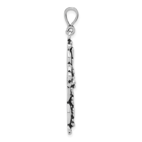 Sterling Silver Cross Pendant with Claddagh Hearts and Oxidized Celtic Design