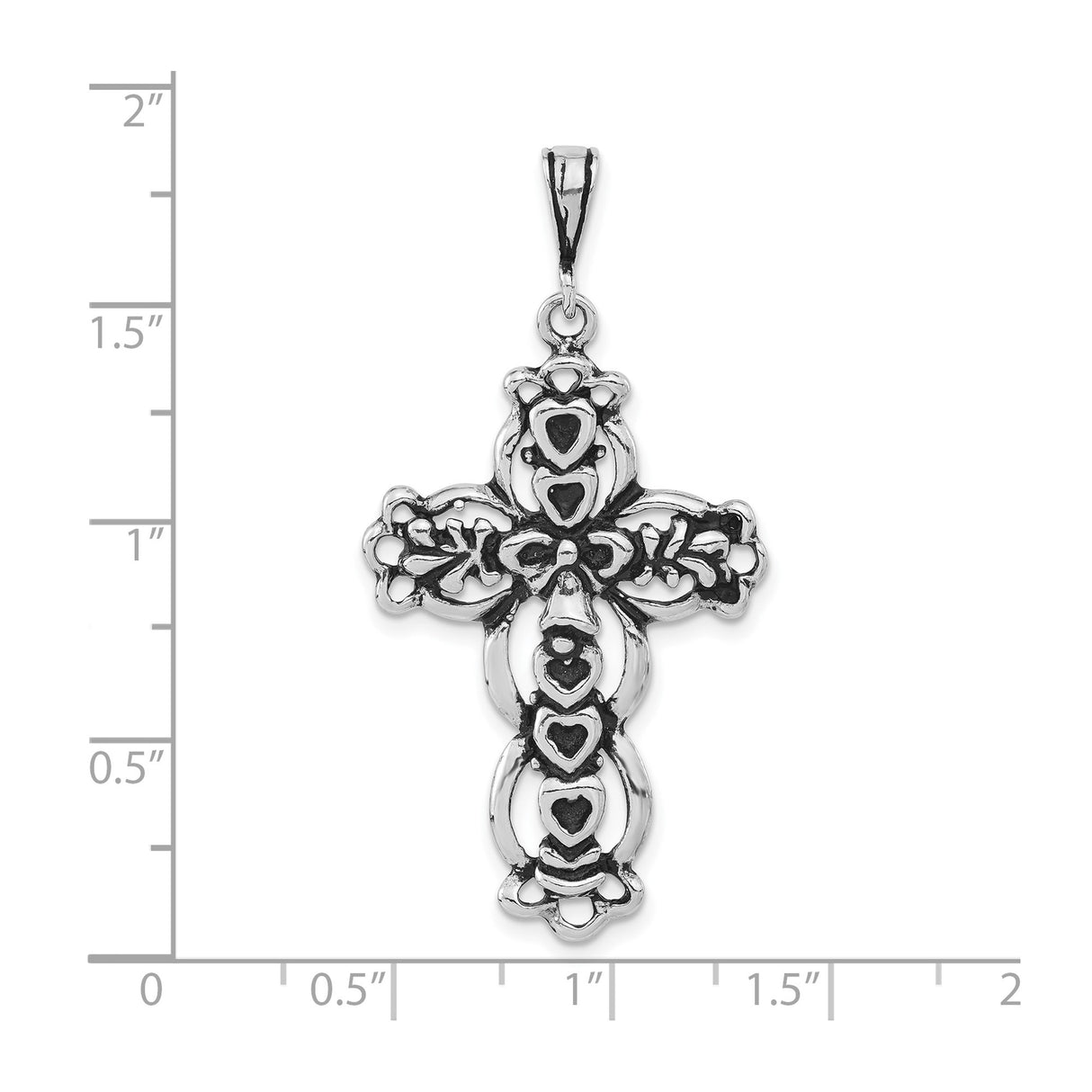 Sterling Silver Cross Pendant with Claddagh Hearts and Oxidized Celtic Design