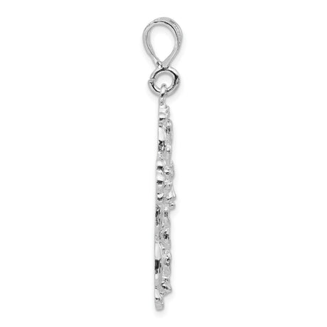 Polished & Textured Hearts Cross Charm Pendant in Real 925 Sterling Silver