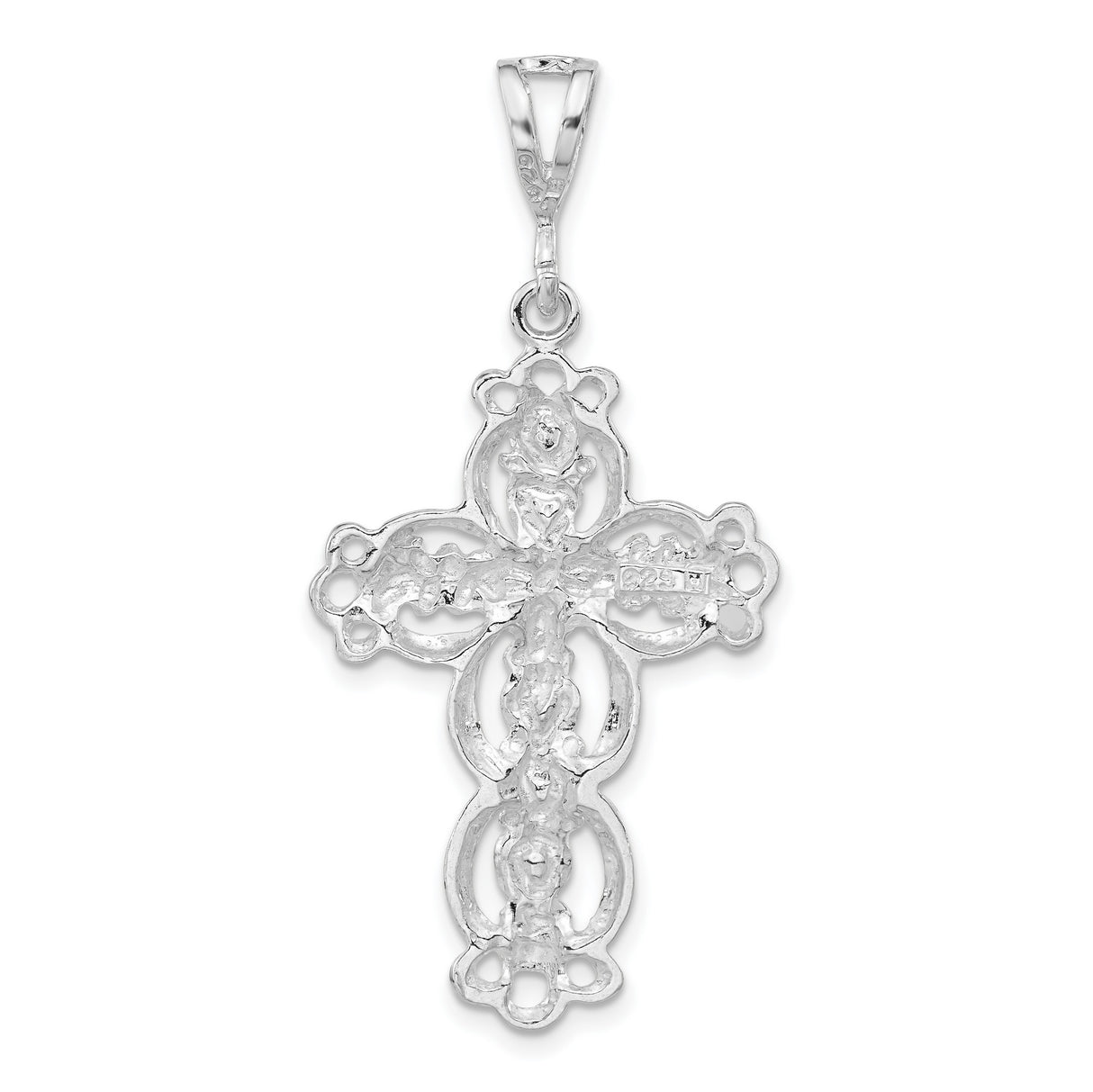 Polished & Textured Hearts Cross Charm Pendant in Real 925 Sterling Silver