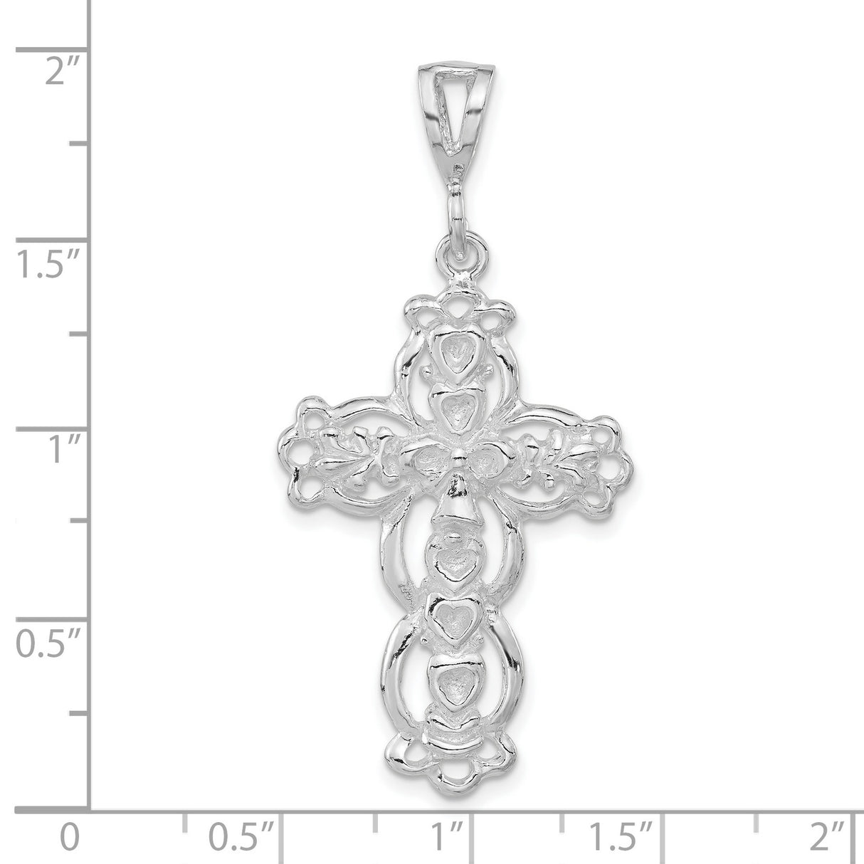 Polished & Textured Hearts Cross Charm Pendant in Real 925 Sterling Silver