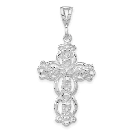 Polished & Textured Hearts Cross Charm Pendant in Real 925 Sterling Silver