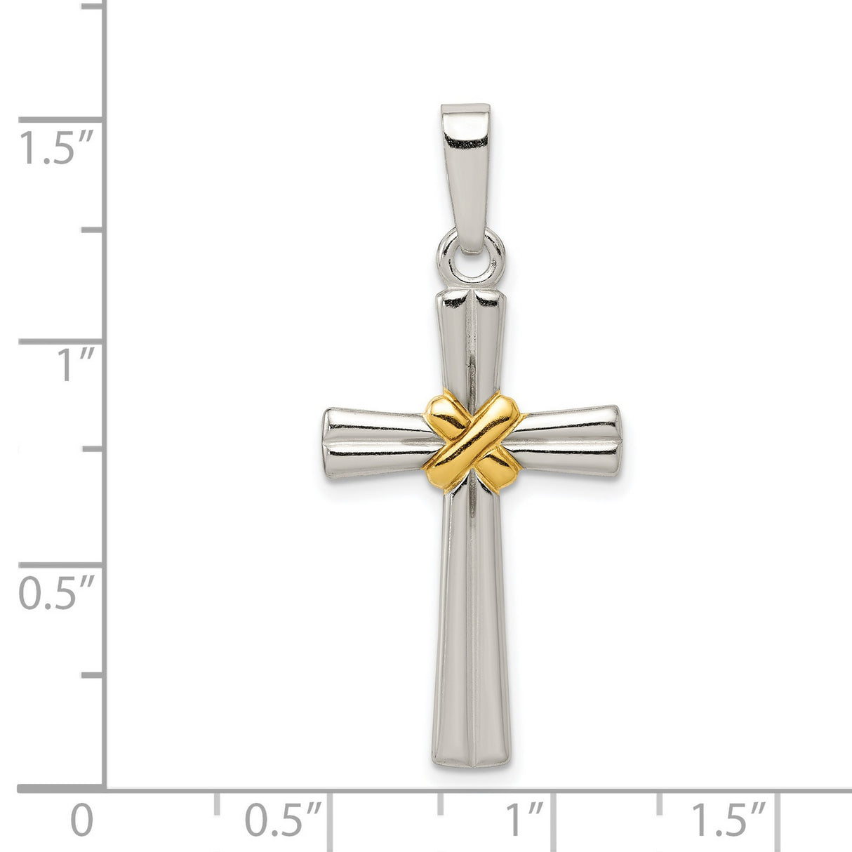 Gold tone Polished Latin Cross Charm Pendant in Real 925 Sterling Silver